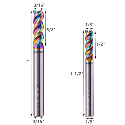6Pcs 3 Flute 1/8"-1/2" Solid Carbide End Mill Set for Aluminum, DLC Coated