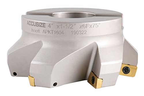 Accusize Industrial Tools 75 Degree Indexable Face Mill with 6 Pcs Apkt1604 Carbide Inserts, 4'' Cutting Diameter by 1-1/2'' Arbor Hole, 0028-2603 - size: 4"
