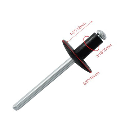 Aluminum Blind Rivets, 3/16" x 1/2", Black, 60 Pcs - color: Black, size: 3/16" x 1/2"
