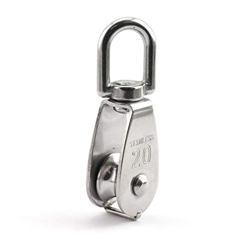 1-Pack M20 Single Pulley Block Stainless Steel Heavy Duty Hardware Single Wheel Swivel Rigging Lifting Wheel Fixed Pulley for Wire Rope Loading 75kg - size: 1-Pack M20