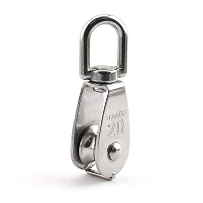 1-Pack M20 Single Pulley Block Stainless Steel Heavy Duty Hardware Single Wheel Swivel Rigging Lifting Wheel Fixed Pulley for Wire Rope Loading 75kg - size: 1-Pack M20
