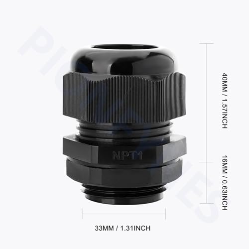 2PCS 1'' NPT Cable Gland Waterproof Adjustable 18.5-25mm/0.73-0.98inch Nylon Cable Glands Joints with Gaskets (1", 2PCS) - size: 1'' NPT 2pcs
