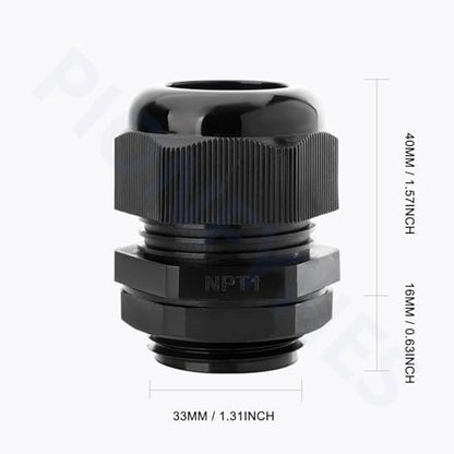 2PCS 1'' NPT Cable Gland Waterproof Adjustable 18.5-25mm/0.73-0.98inch Nylon Cable Glands Joints with Gaskets (1", 2PCS) - size: 1'' NPT 2pcs