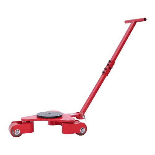 Machinery Mover with Handle, 2T Capacity Heavy-Duty Equipment Mover, 4409lbs Load Moving Tool w/ 3 PU 360° Swivel Rollers, Industrial Dolly for Furniture, Logistics Distribution & Transportation, Red - color: Red, size: 2T/4409lbs, 1 Handle, 13.23*16.73*4