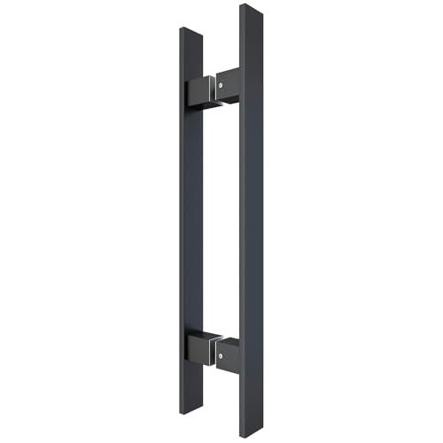 BARNSMITH 18" Barn Door Push Pull Handle,Heavy Duty Grade-304 Stainless Steel Square Commercial Door Handle,Entrance Entry Front, Office Handle Pull Set for Wood Glass Panel,Black - color: Black, size: 18 Inch