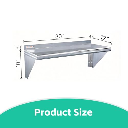 STABLEINK NSF Stainless Steel Wall Shelf 12x30 Inches, Commercial Kitchen - size: 12"x30"