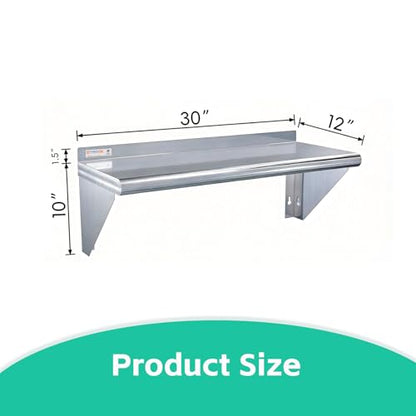 STABLEINK NSF Stainless Steel Wall Shelf 12x30 Inches, Commercial Kitchen - size: 12"x30"