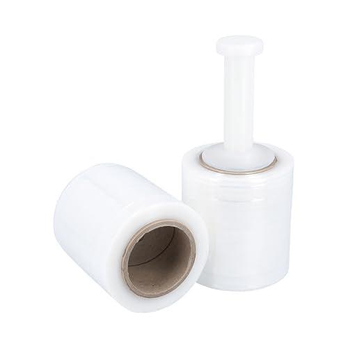 PSBM Mini Stretch Wrap with Plastic Handle, 12 Rolls 5 Inch x 1000 Feet 63 Gauge Heavy Duty Clear Plastic Wrap Industrial Strength Shrink Film for Moving, Packing & Shipping - size: 5 Inch, style: 63 GA