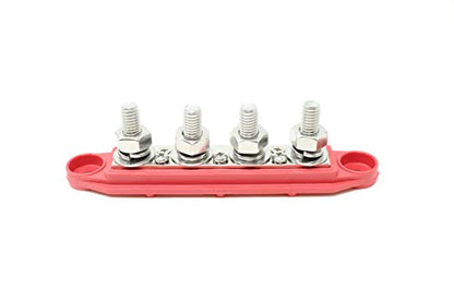 4 Post Power Distribution Block Bus Bar with Cover - Made in The USA - 250 Amp Rating - Marine, Automotive, and Solar Wiring (5/16" - Red) - size: 5/16" - Red