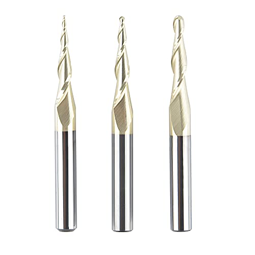 SpeTool 3Pcs Carbide Ball Nose Router Bit CNC End Mill 1/16 1/32 1/64 Cutting Radius for Wood 3D Carving Engraving MDF Oak