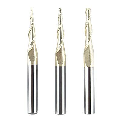 SpeTool 3Pcs Carbide Ball Nose Router Bit CNC End Mill 1/16 1/32 1/64 Cutting Radius for Wood 3D Carving Engraving MDF Oak