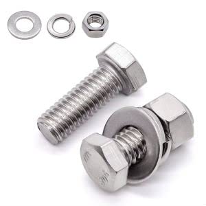 8 Sets Glvaner 3/8-16 x 3/4" Stainless Steel Hex Head Screws Bolts, Nuts, Flat & Lock Washers, 18-8 (304) Stainless Steel, Full Thread, Coarse Thread - size: 3/8-16 x 3/4"