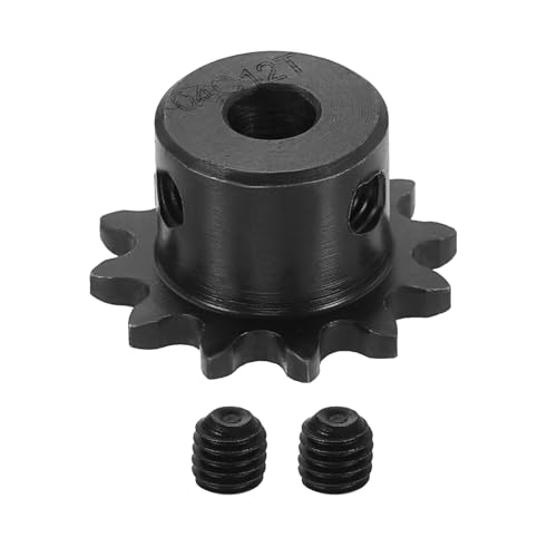 uxcell #25 Chain Roller Sprocket 6.35mm Bore 27.5mm OD, 12 Tooth C45 Carbon Steel ANSI #25 Roller Sprocket Round Hole with Set Screws for ISO 04C Chain, Black - size: 6.35mm Bore 27.5mm OD, 12 Tooth