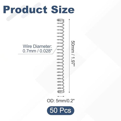 uxcell 50Pcs 304 Stainless Steel Compression Springs,0.7mmWD, 5mm ODx50mm L - size: 5mmx50mm