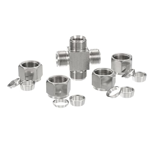 PATIKIL 304 Stainless Steel Cross Compression Tube Fitting 12.7mm, 1/2" ID, Pipes Adapter for Water Garden Irrigation System, Silver - size: 0.5 Inch