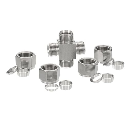 PATIKIL 304 Stainless Steel Cross Compression Tube Fitting 12.7mm, 1/2" ID, Pipes Adapter for Water Garden Irrigation System, Silver - size: 0.5 Inch