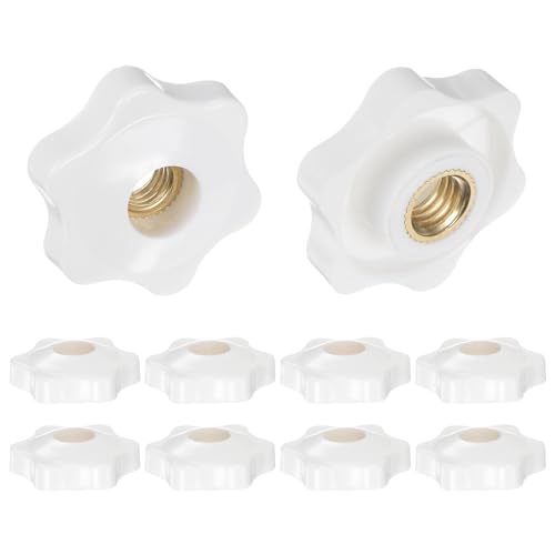 HARFINGTON 10pcs Star Knobs M8 Female Thread 32mm Head Plastic Through Hole Brass Screw-in Clamping Handles Threaded Hand Knobs, White - color: White, size: M8 x 32mm