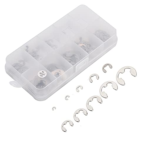 Metric E Clip Assortment, Burr Free External Retaining Rings Fastener Kit for Shaft Repair 304 Stainless Steel Silver 1.5mm to 10mm 120 Pieces