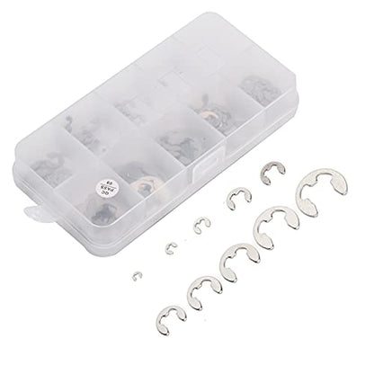 Metric E Clip Assortment, Burr Free External Retaining Rings Fastener Kit for Shaft Repair 304 Stainless Steel Silver 1.5mm to 10mm 120 Pieces