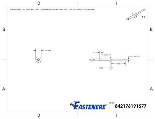 Fastenere Large Flange Pop Rivets - 1/8" x 1/2" (25 Pack) Heavy Duty, Stainless Steel Blind Rivets, Open End 4-8 Grip Range .376" - .500", Corrosion Resistant, High Tensile & Shear Strength - size: 1/8" x 1/2" (4-8) (25 Pack)