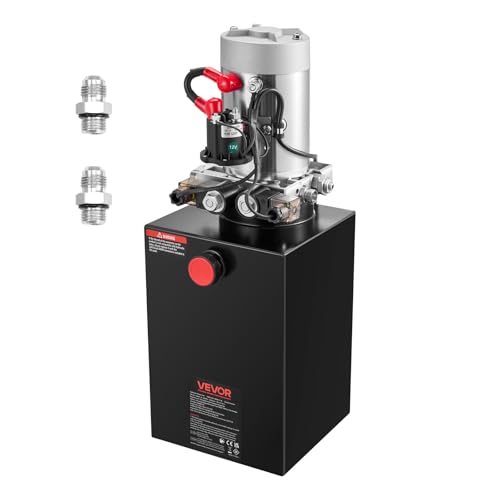 VEVOR12 Quart Hydraulic Power Unit, Double Acting Dump Trailer Pump, 3200 PSI Max Relief Pressure & 0.91 GPM Flow Rate, DC 12V Hydraulic Pump with Metal Reservoir for Dump Trailer Car Lifting - size: 12 Quart, style: Double Acting