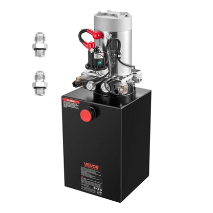 VEVOR12 Quart Hydraulic Power Unit, Double Acting Dump Trailer Pump, 3200 PSI Max Relief Pressure & 0.91 GPM Flow Rate, DC 12V Hydraulic Pump with Metal Reservoir for Dump Trailer Car Lifting - size: 12 Quart, style: Double Acting