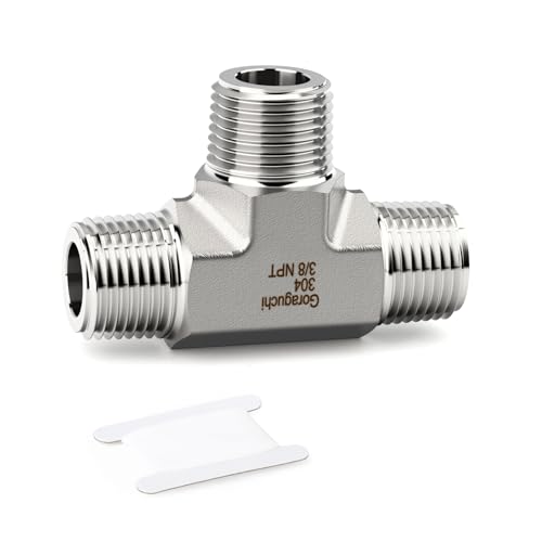 1PCS 304 Stainless Steel Square Tee Pipe Fittings, 3/8" NPT Male Pipe Fittings, for Fuel/Air/Water/Gas/Oil - color: Tee（M/M/M）, size: 3/8"NPT