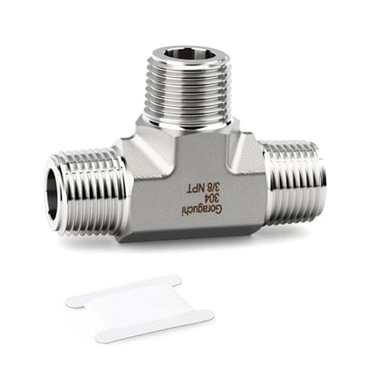 1PCS 304 Stainless Steel Square Tee Pipe Fittings, 3/8" NPT Male Pipe Fittings, for Fuel/Air/Water/Gas/Oil - color: Tee（M/M/M）, size: 3/8"NPT