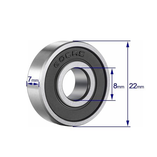 YAMASO 20 Pcs 608 2RS Ball Bearings – Bearing Steel and Double Rubber Sealed Miniature Deep Groove Ball Bearings (8mm x 22mm x 7mm)