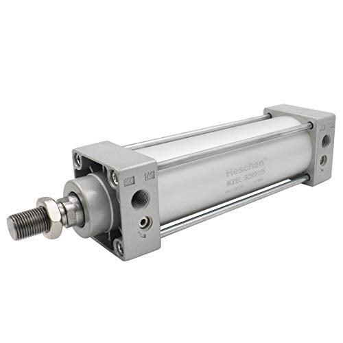 Heschen Tie-Rod Pneumatic Air Cylinder, SC 50-125, 50mm Bore, 125mm Stroke, PT 1/4 Port, Double Acting, Adjustable Cushion, Self-Lubricating Actuator for Industrial & Woodworking - size: 125mm Stroke