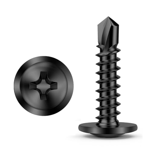 Mellewell #8 x 1 Wafer Head Self Drilling Screws Wood Screws, Truss Head Fast Self Tapping Sheet Metal Screws, Black Finish, 410 Stainless Steel, 100 PCS - color: Black, size: #8 x 1"