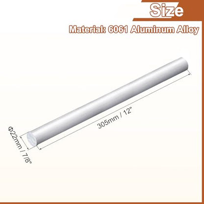 uxcell 1Pcs 7/8"(22mm) Dia Round Aluminum Rod, 12"(305mm) Long 6061 Aluminum Round Rod Solid Lathe Bar Stock for Industry Construction DIY Crafts - size: 22mm x 305mm