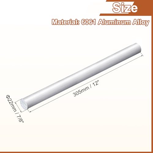 uxcell 1Pcs 7/8"(22mm) Dia Round Aluminum Rod, 12"(305mm) Long 6061 Aluminum Round Rod Solid Lathe Bar Stock for Industry Construction DIY Crafts - size: 22mm x 305mm