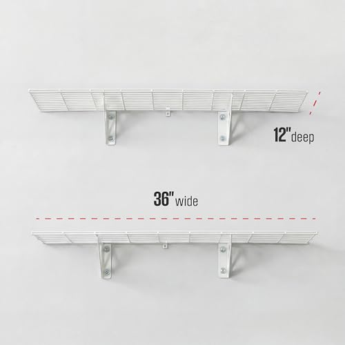 SafeRacks Steel Garage Wall Shelves 2-Pk w/Hooks, 300lb, White (12x36) - color: White, size: 12"x36" (2-Pack)