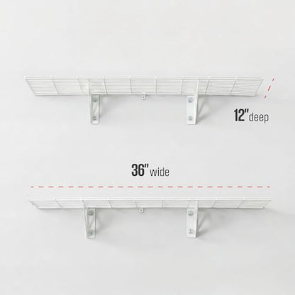 SafeRacks Steel Garage Wall Shelves 2-Pk w/Hooks, 300lb, White (12x36) - color: White, size: 12"x36" (2-Pack)