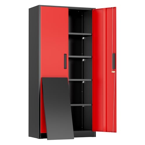 Greenvelly Metal Storage Cabinet,72" Locking Metal Garage Storage Cabinet with Doors and 4 Adjustable Shelves, Lockable Steel Cabinet for Home Office, Garage, Shop, School (Red 32" W x 16" D) - color: Red, size: 72 Inch - 32W
