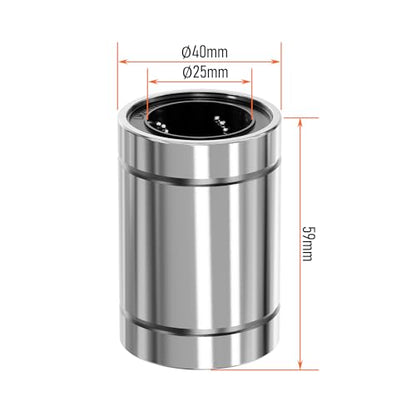 4PCS LM25UU Linear Ball Bearings, 25mm Bore Dia, 40mm OD, 59mm Length with Double Side Rubber Seal Linear Rail for CNC,3D Printer - size: LM25UU Size 25x40x59mm