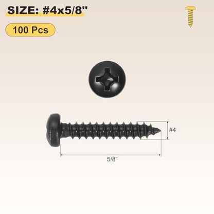 METALLIXITY Phillips Pan Head Self Tapping Screw #4x5/8 100Pcs - color: Black, size: #4x5/8"