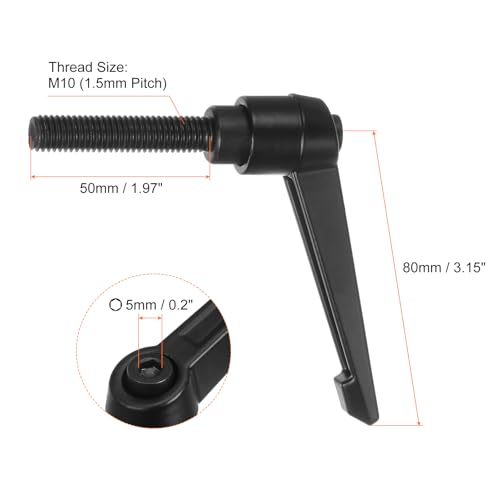 HARFINGTON 8pcs Adjustable Clamping Lever Handles M10 x 50mm Male Thread Bolt Knobs Rotating Screw Locking Quick Release Ratchet Push Button Handle, Black - size: M10 x 50mm