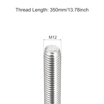 TOP-VIGOR 2Pcs M12-1.75 x 350mm Length Fully Threaded Rod, 304 Stainless Steel Right Hand Threaded Rods, Fully Studding Rod Bar for Anchor Bolts, Clamps, Hangers and U-Bolts - size: M12 x 350mm