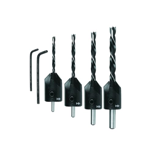 Fisch Brad Point Drill & Countersink Combo Set, 4-Piece (1/8"–1/4") Woodworking Kit with 90° HSS Countersinks, Precision Centre-Point Accuracy, Includes 2 Hex Keys, Made in Austria