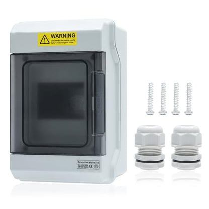 4 Way Distribution Protection Box,ABS/PC Alloy Plastic Transparent Cover Circuit Breaker Box IP66 Waterproof Distribution Box with DIN Rail and Waterproof Connector - size: HS-4