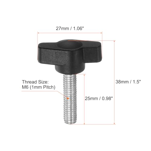 HARFINGTON 20pcs Tee Wing Thumb Screws M6 x 25mm Standard Male Thread Plastic T Knobs Handles Hand Clamping Knobs Grip Thumbscrew, Black - color: Black, size: M6 x 25mm