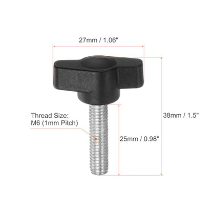 HARFINGTON 20pcs Tee Wing Thumb Screws M6 x 25mm Standard Male Thread Plastic T Knobs Handles Hand Clamping Knobs Grip Thumbscrew, Black - color: Black, size: M6 x 25mm