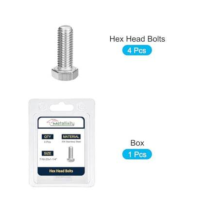 METALLIXITY Hex Head Bolts (7/16-20 x 1-1/4") 6Pcs, 304 Stainless Steel 18-8 Fully Threaded, External Hex Drive, Plain Finish, Hex Head Screw Bolt, Silver - size: 7/16-20x1-1/4"