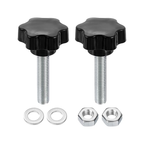 uxcell 2pcs Star Clamping Knobs with Nuts Washers, M12 x 55mm Metric Zinc Plated Carbon Steel Male Thread 48mm 6-Star Plastic Head, Threaded Stud Hand Knobs Handles Thumb Screws, Black - size: M12 x 55mm