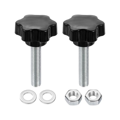 uxcell 2pcs Star Clamping Knobs with Nuts Washers, M12 x 55mm Metric Zinc Plated Carbon Steel Male Thread 48mm 6-Star Plastic Head, Threaded Stud Hand Knobs Handles Thumb Screws, Black - size: M12 x 55mm