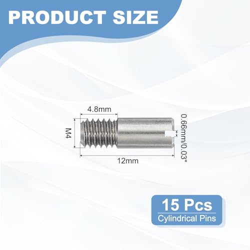 PATIKIL M4 x 12mm Slotted Cylindrical Pin, 15 Pcs 304 Stainless Steel Dowel External Thread Slotted Pin Screw for Home Furniture Cabinet Improvement, Silver Tone - size: M4 x 12mm