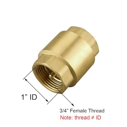 2Pcs Brass Spring Check Valve, 3/4" FNPT Inline One Way Non Return - size: 3/4"NPT