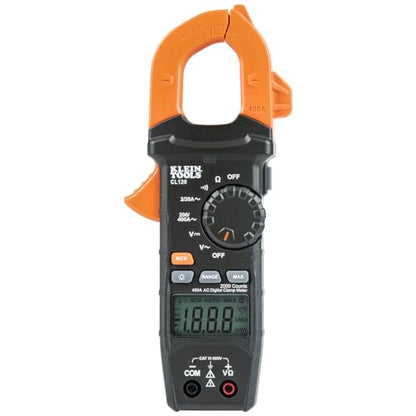 Klein Tools CL120 Digital Clamp Meter, Auto-Ranging 400 Amp AC, AC/DC Voltage, Resistance, Continuity, Non-Contact Voltage Tester Detection - size: Clamp Meter